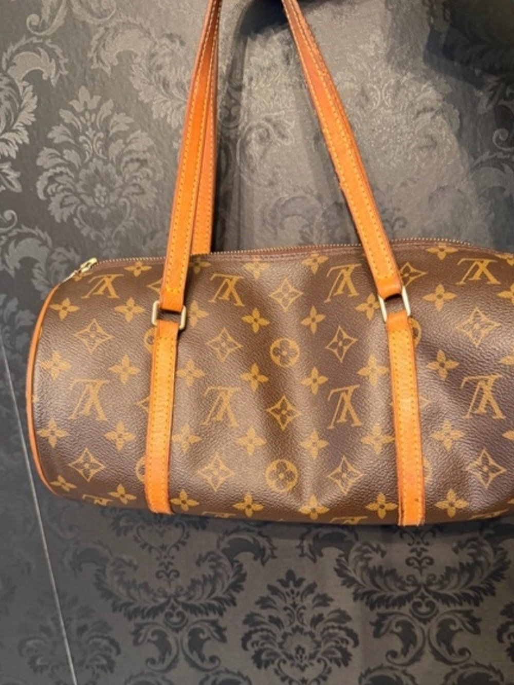 Louis Vuitton Brown Monogram Barrel Bag with Tan Leather Trim